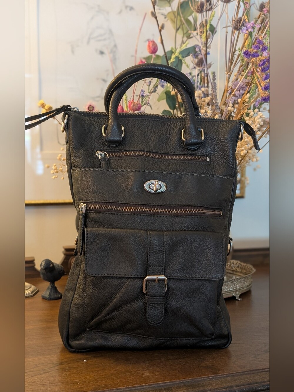 Genuine Pebbled Leather Artisan Top Handle Bag